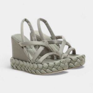 Paloma Barcelo Sage Green Satin Braided Platform Wedge Sandals